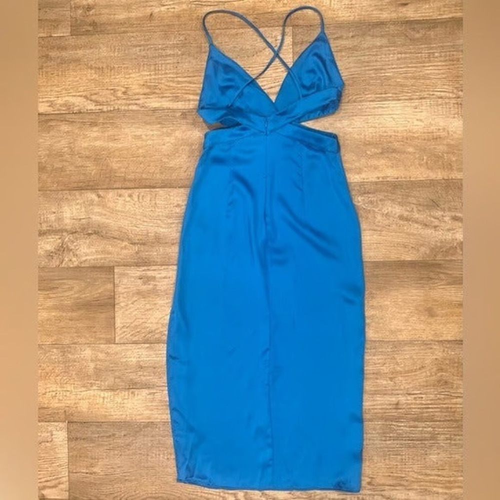 ZARA Electric Blue Cut-Out V-Neck Midi Dress NWT - Picture 16 of 16